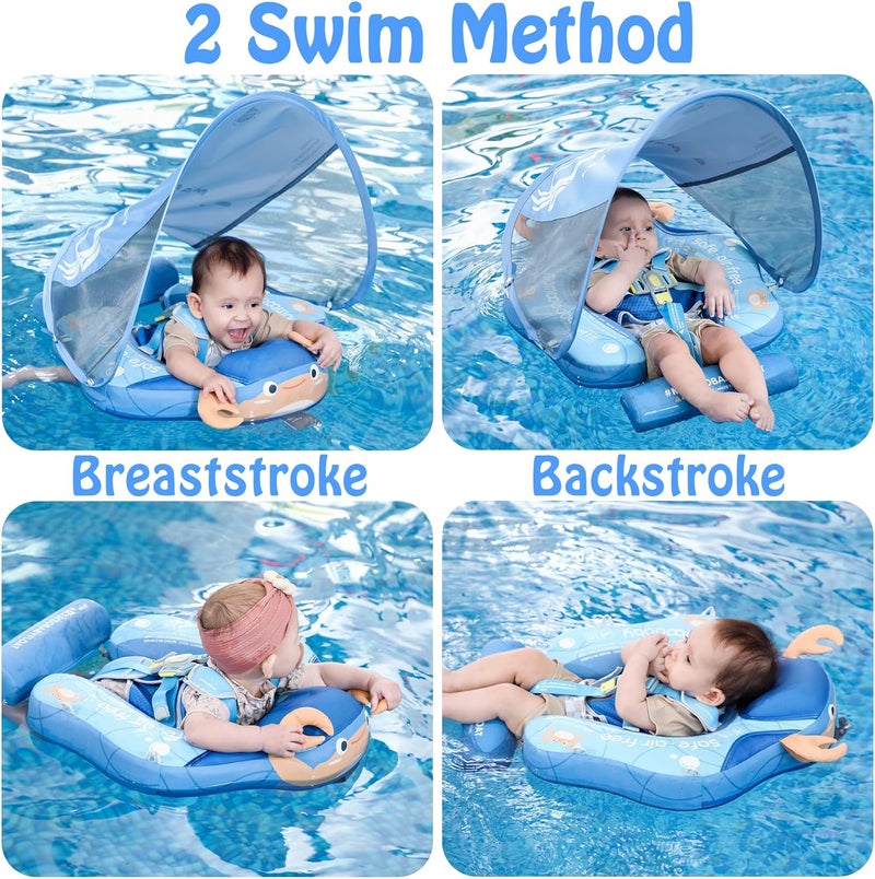 AnjeeIOT Mambobaby Float with Canopy Non Inflatable Baby Float Upgrade Add Tail Baby Pool Float with UPF 50+Sun Canopy Solid Swim Float No Flip Over for Infant Aged 3-24 Months, Crab Blue - Image 3